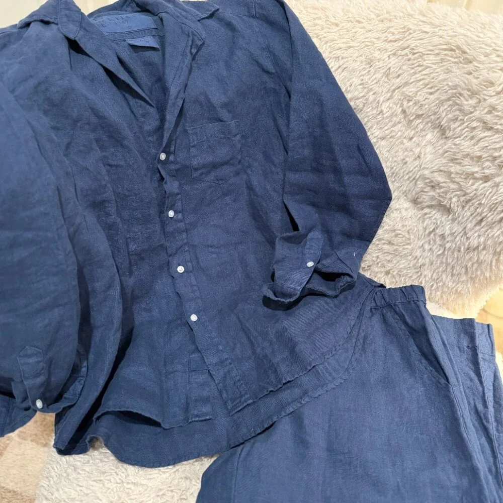 Frank & Eileen Tuscany Linen Set Navy Size XS - Picture 4 of 6